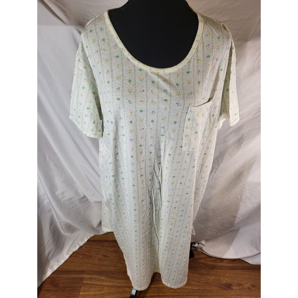 Vintage Simply Basic Yellow Blue Floral OSFM Cottagecore S/S Nightshirt